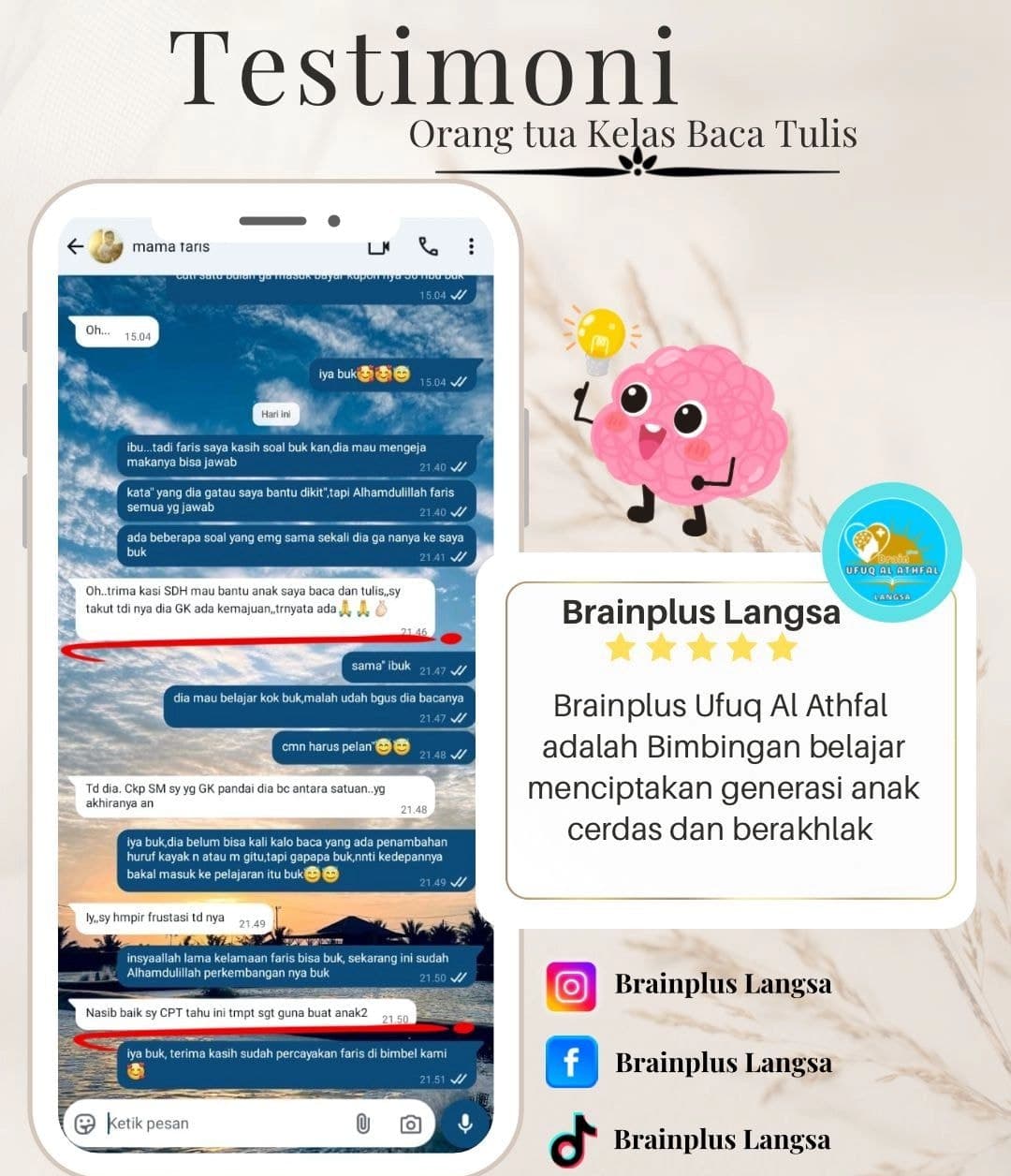 Percakapan WhatsApp: Orang tua siswa Bacatulis, TC Langsa